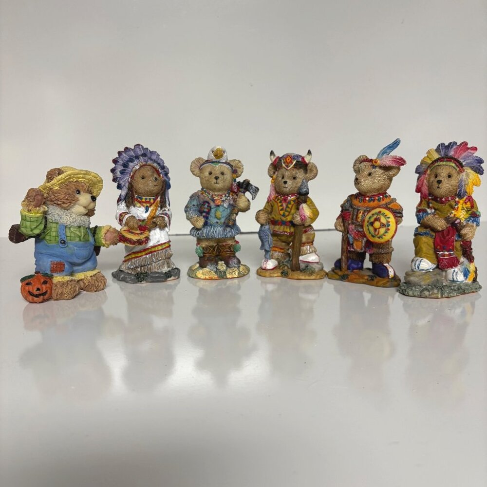 Bear Figurines Resin 5 Native American Ks Collection and 1 Scarecrow Cornerstone